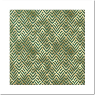 Teal and Gold Vintage Art Deco Chevron Pattern Posters and Art